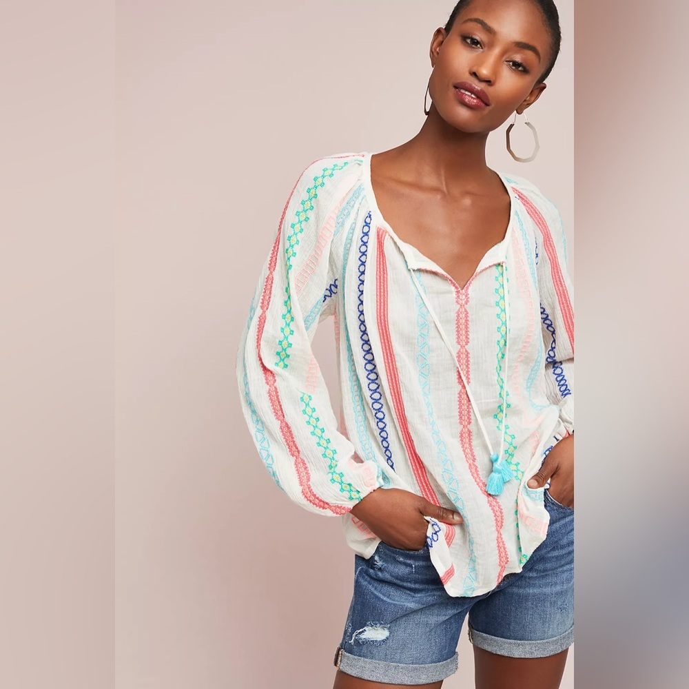 Anthropologie manna embroidered peasant top payal pratap cotton boho lightweight